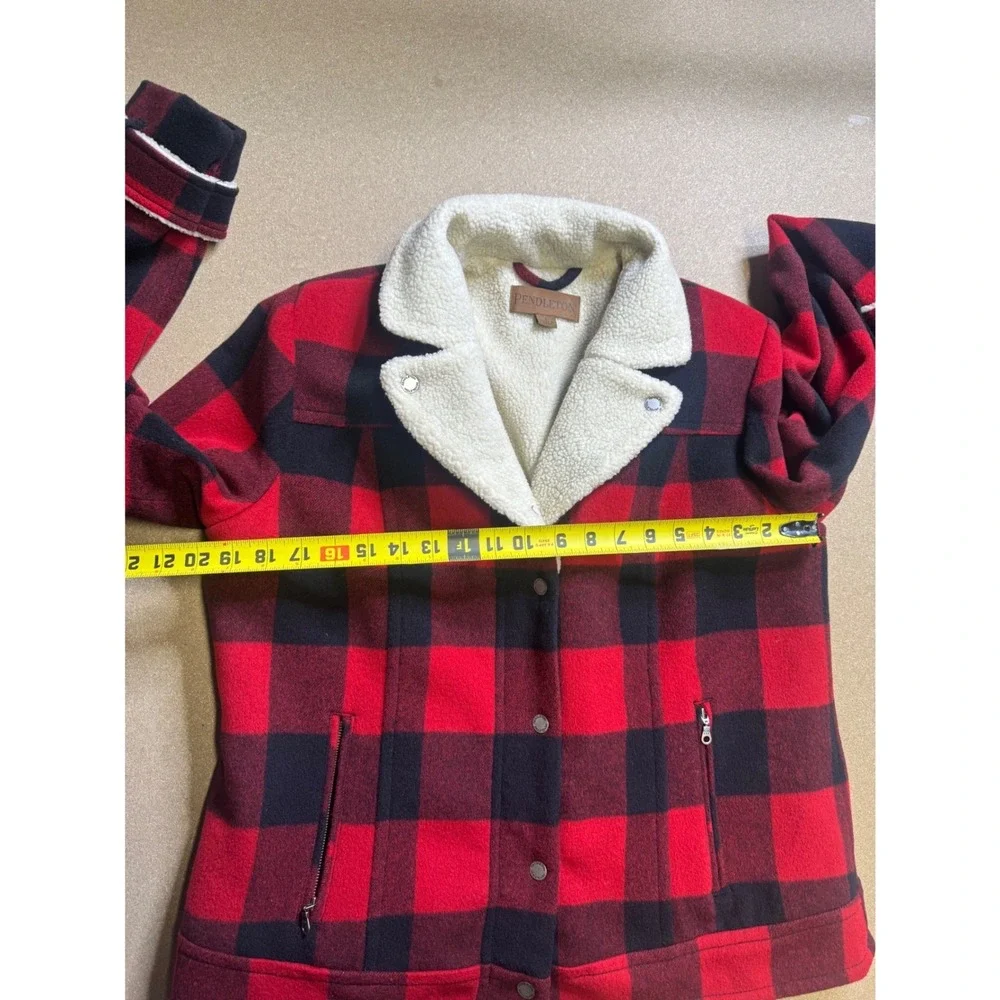 Pendleton‎ Womens Red Black Buffalo Plaid Merino Wool Sherpa Lined Jacket Large